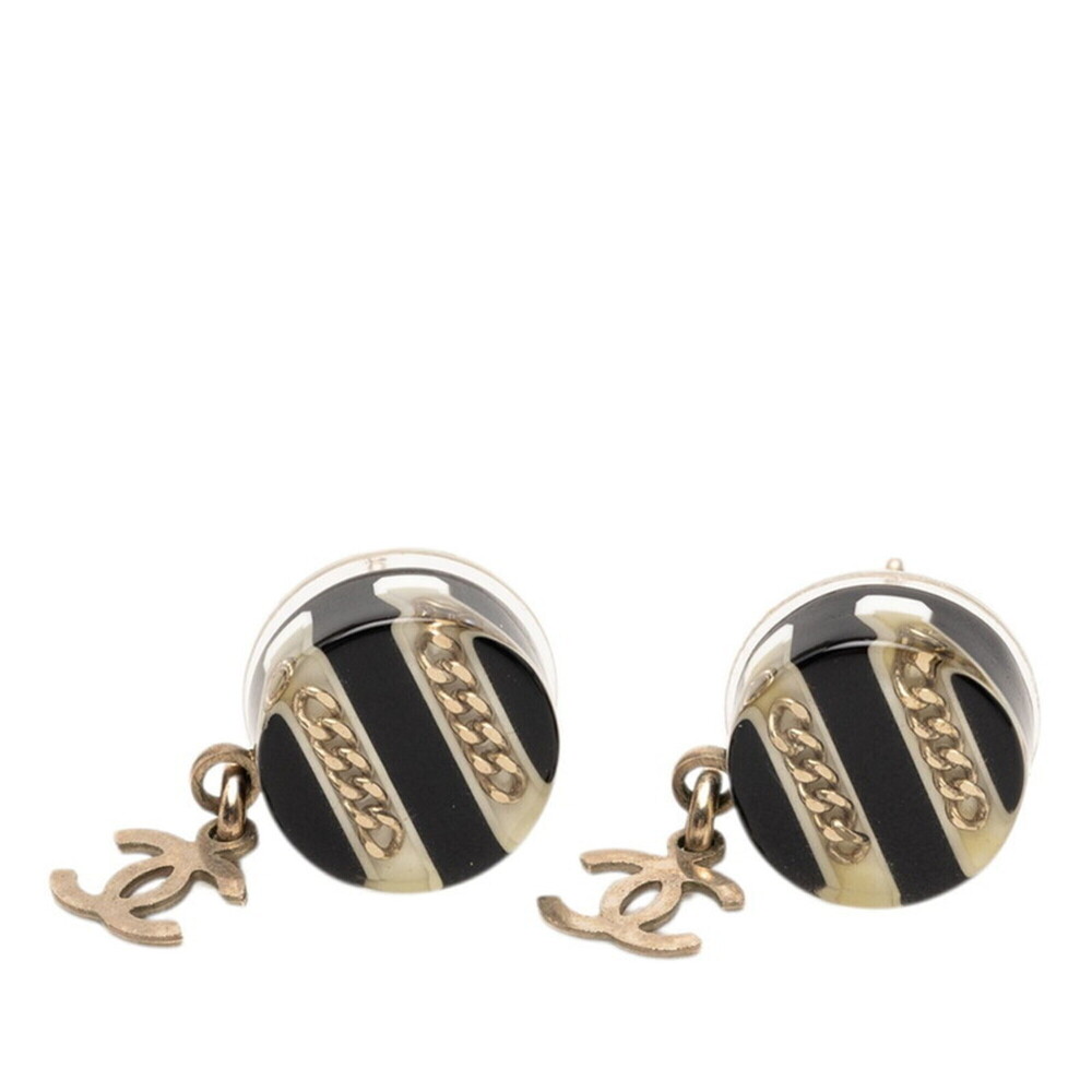 CHANEL Authentic Black Logo Earrings